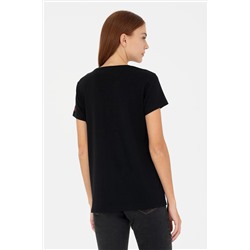 Kadın Siyah Bisiklet Yaka Tişört