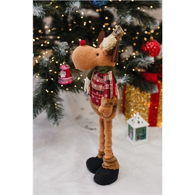 Игрушка новогодняя с выдвижными ногами Олень черные ботинки коричневый