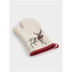 Прихватка-варежка, 18x30 см, хлопок, серо-бежевая, Олень в шарфе, Deer