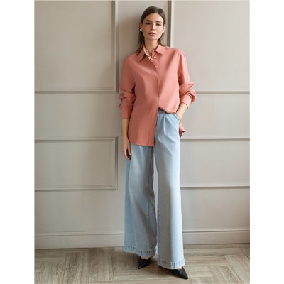 Свободная блузка из плотного лиоцелла с манжетами на запонках