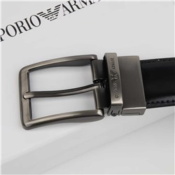 Мужской ремень из серой глянцевой кожи с вращающейся пряжкой  АРМАН*И