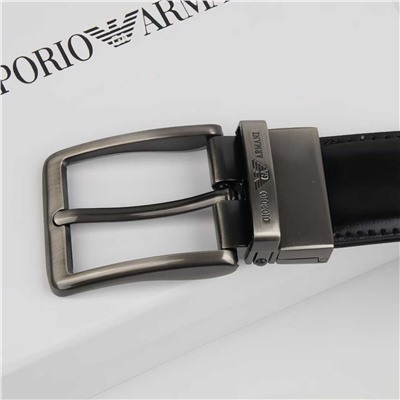 Мужской ремень из серой глянцевой кожи с вращающейся пряжкой  АРМАН*И