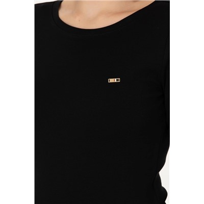 Kadın Siyah Kayık Yaka Sweatshirt