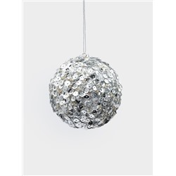 Игрушка елочная, 8 см, пластик, серебристая, Шар с пайетками, New year
