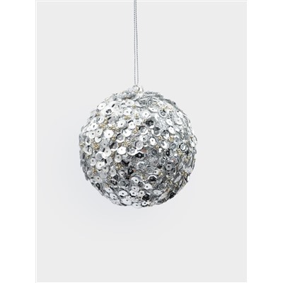 Игрушка елочная, 8 см, пластик, серебристая, Шар с пайетками, New year