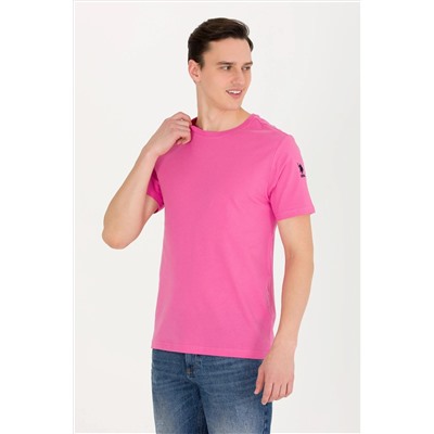 Erkek Pembe Basic Bisiklet Yaka Tişört