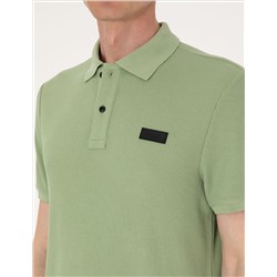 Çağla Yeşili Slim Fit Örme Dokulu Polo Yaka Tişört