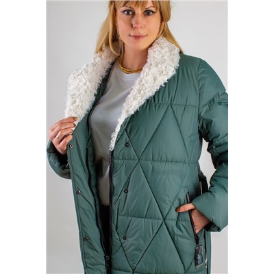 Стеганое пальто с меховой отделкой арт. 2818