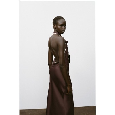 CONTRAST TRIM SATIN MIDI DRESS