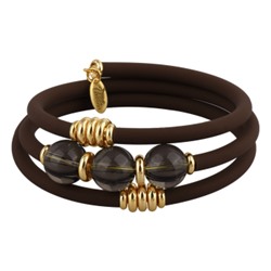 Браслет Терра (раухтопаз 12мм, каучук шоколад; покрытие золото), Есть комплект