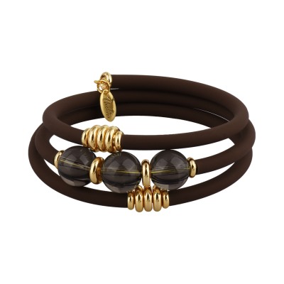 Браслет Терра (раухтопаз 12мм, каучук шоколад; покрытие золото), Есть комплект