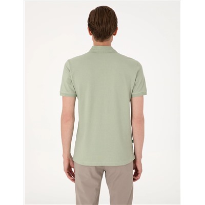 Çağla Yeşili Slim Fit %100 Pamuk Polo Yaka Basic Tişört
