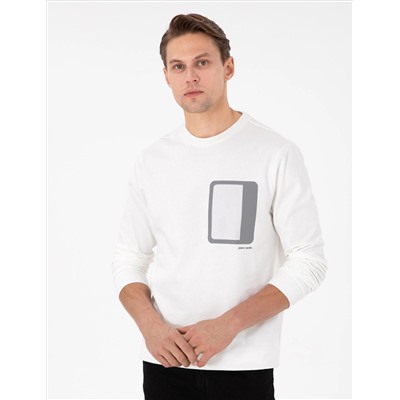 Ekru Regular Fit Bisiklet Yaka Sweatshirt