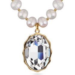 Колье Сияние (кристаллы SW белые, жемчуг белый 8-9мм; золото) 43-48см, Есть комплект