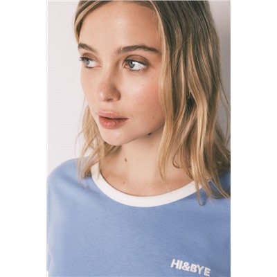 Camiseta lisa manga corta 100% algodón azul