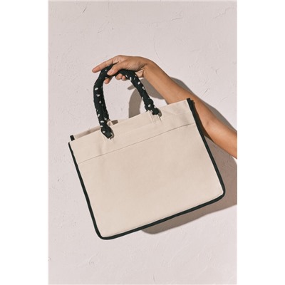 Bolso grande canva beige estampado
