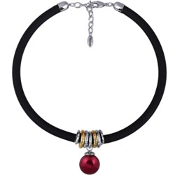 Колье Гевея (Майорка 18мм малиновая, каучук черный; покрытие родий) 40-45см, Есть комплект