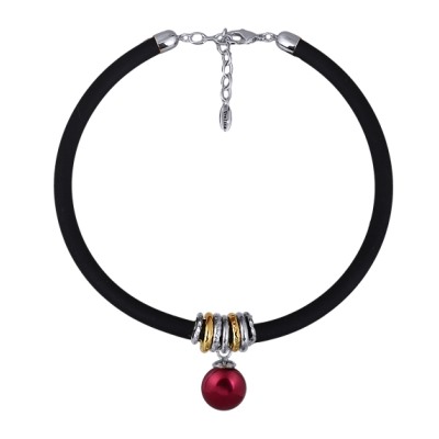 Колье Гевея (Майорка 18мм малиновая, каучук черный; покрытие родий) 40-45см, Есть комплект