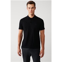 Siyah Pamuklu Polo Yaka Regular Fit Standart Kesim İnce Triko T-Shirt