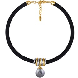 Колье Гевея (Майорка 16мм серо-голубая, каучук черный; покрытие золото) 40-45см, Есть комплект