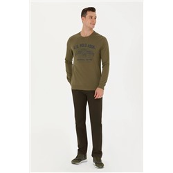 Erkek Haki Bisiklet Yaka Sweatshirt