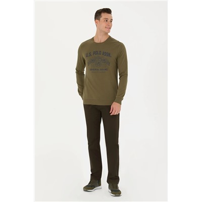 Erkek Haki Bisiklet Yaka Sweatshirt