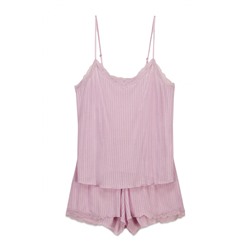 Pijama corto canalé tacto suave rosa