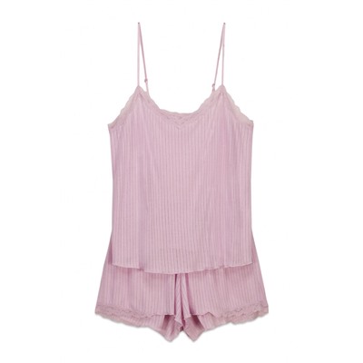 Pijama corto canalé tacto suave rosa