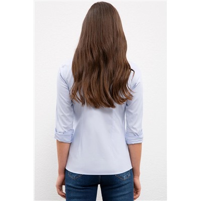 Kadın Açık Mavi Uzun Kollu Basic Gömlek