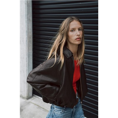 LEATHER EFFECT BOMBER JACKET