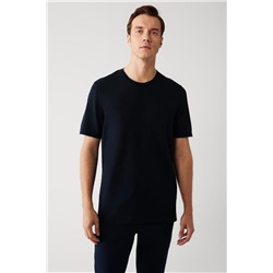 Lacivert Bisiklet Yaka Pamuklu Regular Fit Standart Kesim İnce Triko T-Shirt