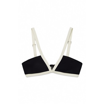 Top bikini triangular negro semi brillante