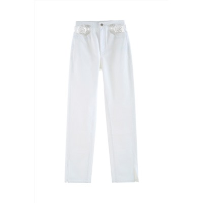 Vaquero boyfriend de tiro alto Blanco