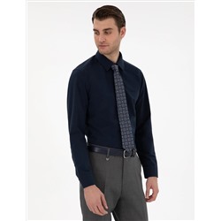 Lacivert Slim Fit Uzun Kollu Basic Gömlek