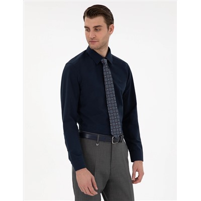 Lacivert Slim Fit Uzun Kollu Basic Gömlek