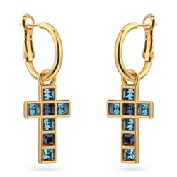 Серьги Квадро (кристаллы SW джинс, аквамарин; покрытие золото), Есть комплект