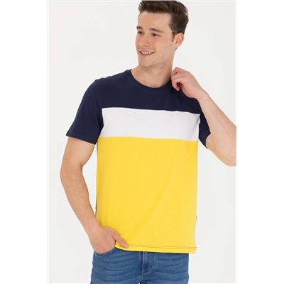 Erkek Koyu Sarı Bisiklet Yaka Tişört