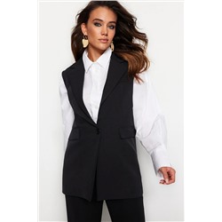 TRENDYOL MODEST Siyah Astarlı Tek Düğmeli Dokuma Finike Kumaş Yelek TCTAW24YL00017