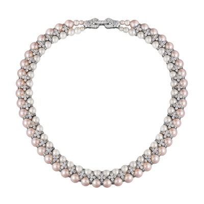 Колье Вальс (Майорка 7мм белая, светло-сиреневая; покрытие родий) 45см, Есть комплект