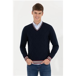 Erkek Lacivert V - Yaka Triko Kazak