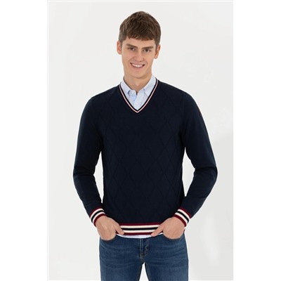 Erkek Lacivert V - Yaka Triko Kazak
