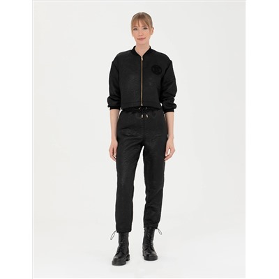 Siyah Parlak Dokulu Comfort Fit Pantolon