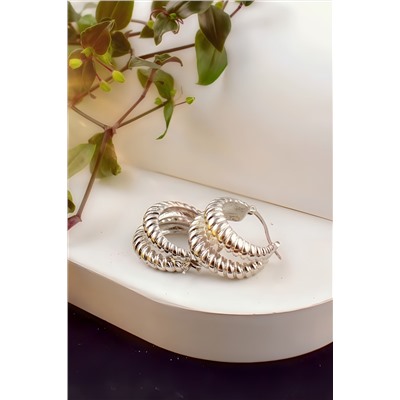 Серьги двойные кольца Рифленые + Подарок