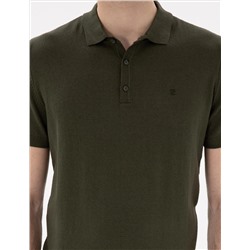 Haki Slim Fit Düğmeli Polo Yaka Triko Tişört