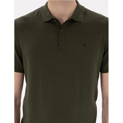 Haki Slim Fit Düğmeli Polo Yaka Triko Tişört