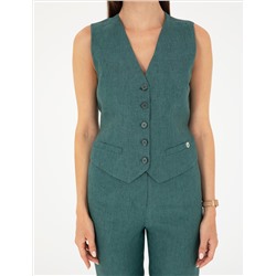Yeşil Keten Slim Fit Yelek