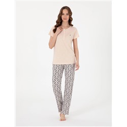 Bej Kısakollu Pijama Takımı