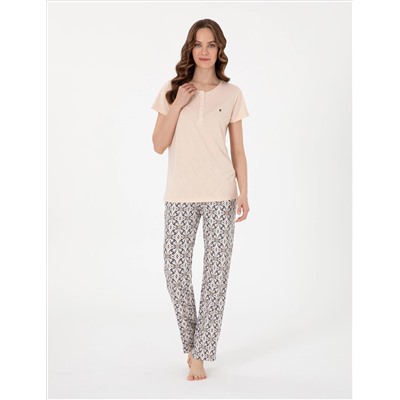 Bej Kısakollu Pijama Takımı