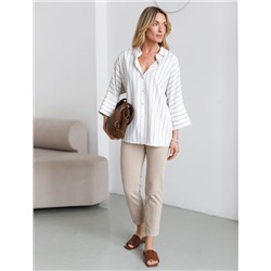 Укороченные эластичные брюки слим из микро вельвета