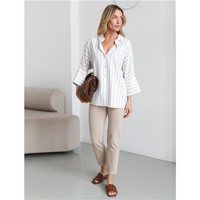 Блузка в полоску с цельнокроеным рукавом 3/4 из хлопка